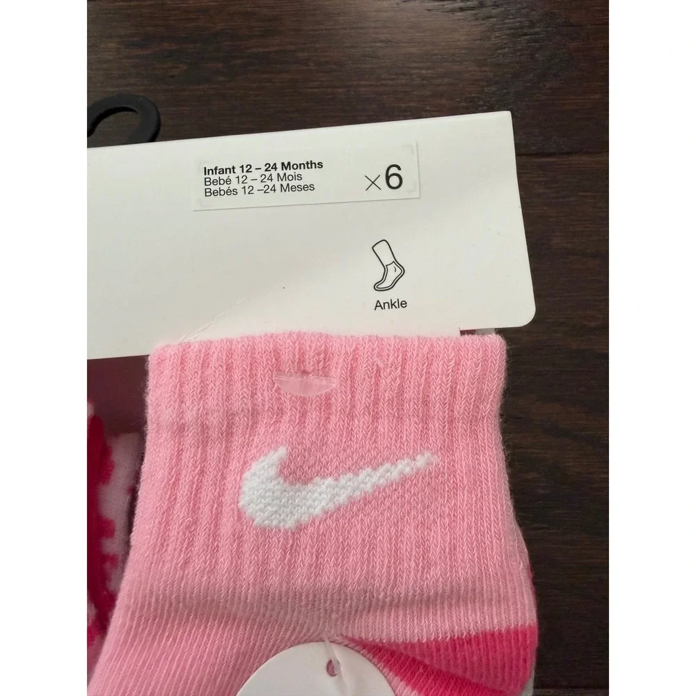 Nike Infant Girls 6 Pack Ankle Socks Pink Leopard Print 12-24 Months NN0662-AA7